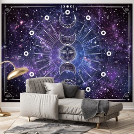 Space Tapestry Wall Hanging Sun Moon Stars Space Psychedelic Tapestries Wall Tapestry for Bedroom Aesthetic Home Wall Dorm Décor