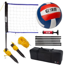 Portable Volleyball Set. Including Volleyball Net System and Volleyball with Pump (Recreational)