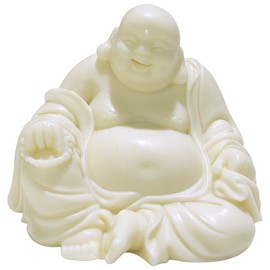 WAYUTO Small Maitreya Happy Laughing Buddha Statue Buddhism Figurine Ivory Nut Sculpture Carved Handiwork Wishes for Good Luck Happiness Blessings Ornaments at Home Office Car White