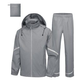SWISSWELL Rain Suits for Men Waterproof 2 Pieces Lightweight Reflective Rain Gear Jacket Pants for Golf Fishing Hiking Grey XXL