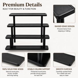 4 Tier Cologne Stand for Men, Wooden Perfume Organizer, Cologne Shelf with Raised Edge, Solid Pine Wood Fragrance Display Stand for Bedroom, Vanity, Bathroom