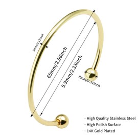 Linsoir beads Stainless Steel Adjustable Bangle Bracelets for Women Gold/Silver/Rhodium Plated Simple Bangles Bracelets 3mm Stacking Open Cuff Bangles Set 2 Pcs/lot Gifts Jewelry