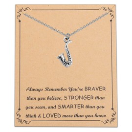 Saxophone Pendant Necklace Saxophone Lover Gifts Alto Sax Necklace Musical Instrument Jewelry Graduation Gift Music Student (Silver)