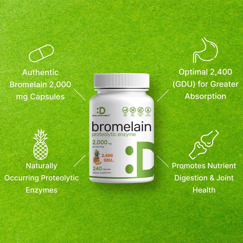 Bromelain Supplement 2,000mg Per Serving, 240 Capsules – Natural Proteolytic