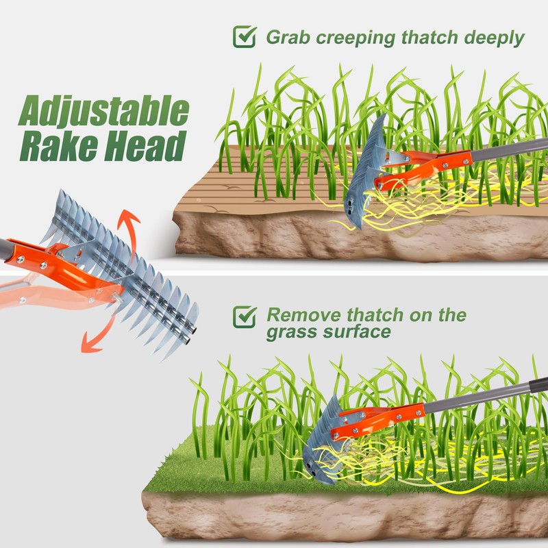 Walensee Thatch Rake, 15-Inch Lawn Thatching Rake, Robust Dethatcher Rake,