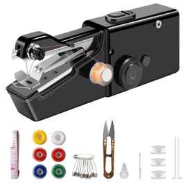 VxoDhuuo Handheld Sewing Machine, Mini Sewing Machine Handheld, Cordless Portable Electric Sewing Machines with Sewing Accessories for Beginners, Suitable for Clothing, Curtains, DIY Home Travel,Black