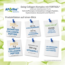 APOrtha® Swing Collagen-Komplex mit FORTIGEL® + TENDOFORTE - 340 g Pulver, innovative, bioaktive Collagen-Peptide mit Glucosamin und Hyaluronsäure, glutenfrei, allergenfrei, laktosefrei, zuckerfrei