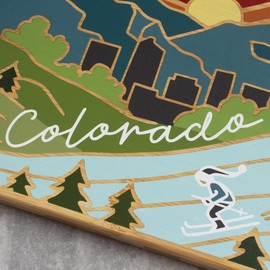 Totally Bamboo Colorado State Shaped Cutting Board and Charcuterie Serving Platter with Artwork by Summer Stokes, Includes Hang Tie for Wall Display