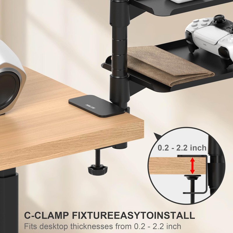 POWNEW 3 Tier Metal Clamp On Desk Shelf - 360°