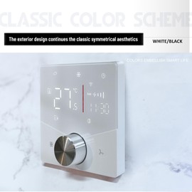 Smart Air Conditioner Controller, WiFi Thermostat LED Panel with Capacitive Touch Buttons, 8 Lighting Effects, Support Both Cooling and Heating Functions (White)