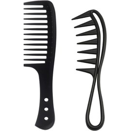 large tooth comb,2 Pcs Wide Tooth Comb Wide Tooth Curl Comb Shark Teeth Hair Hairstyle Tool for Curly Wet Wavy Thick Hair Wigs Barber Salon (Black, One Size)