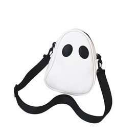 Ghost Crossbody Shoulder Strap PU Leather Gothic Zip Bag (Black), White