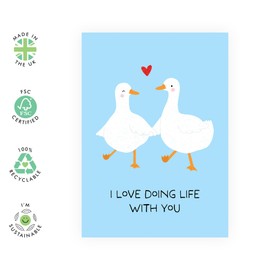 Heartfelt Message Goose Couple Love Card – “I Love Doing Life with You” – Gifts for Him, Her, Partner, Husband, Wife, Boyfriend, Girlfriend, Babe, Spouse, Fiance - Anniversaries - Comes with Stickers