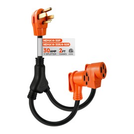 EP 10/4 30 Amp Dual Outlet Adapter Cord, 2FT Y Adapter Cord, Orange