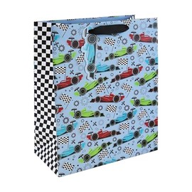 Eurowrap Racing Car Gift Bag With Gift Tag - Gift Bag for Him, Birthdays, Kids, Boys - Vibrant Bright Boys Happy Birthday Gift Wrap Occasion Present - Large