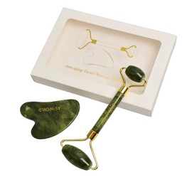 Jade Roller, Gua Sha and Face Roller, Face Roller for Wrinkles and Lifting, Skin Tightening, Puffiness Relief, Facial Massage Tool, Premium Self-Care Gift for Men & Women- AS-WORLD