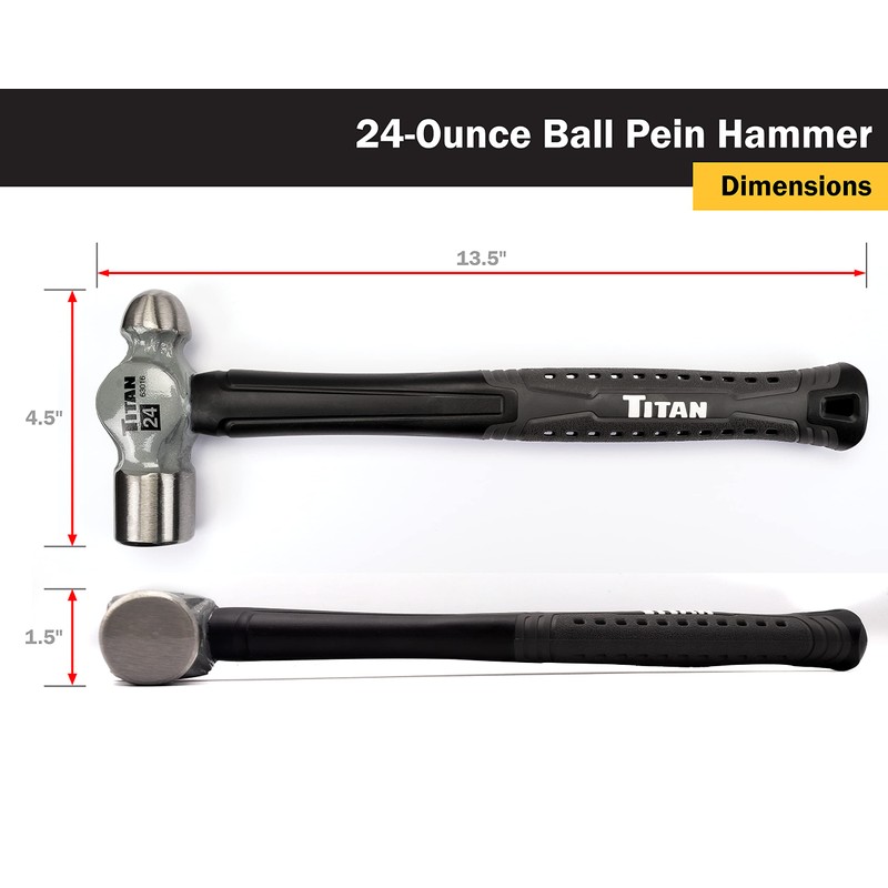 Titan 63016 24oz Ball Pein Hammer, Forged Steel Head, 13.5"