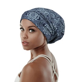 FocusCare - Gorro con forro de satén para dormir y chica rizada, regalo para mujeres encrespadas, Azul vaquero, Talla única