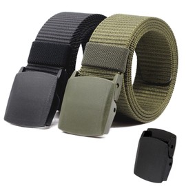 ANDY GRADE Nylon Tactical Military Men Belt Webbing Canvas Web Belts with Plastic Buckle No Metal Nickel Free, 2 Pack (Black + Army Green（2 pack)
