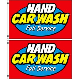 Hand Car Wash Full Service Two (2) 3'X5' Flags Banner Signs