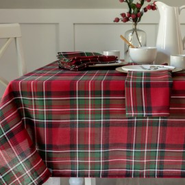 Benson Mills Holiday Plaid Yarn Dyed Fabric Table Cloth, Holiday, Winter, and Christmas Tablecloth (60" X 120" Rectangular, Red)