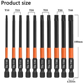 KEWAYO 10Pcs Screw Driver Bit Set,S2 Alloy Steel Magnetic 1/4 Inchollow Plum Blossom Head Screwdriver Set, for Home Automotive Repair T10, T15, T20, T25, T30, T40