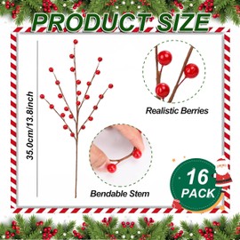 Palonu 16 Pcs 13.8 Inches Artificial Red Berry Stems Extra Long Red Berries Holly Berry Branches Fake Burgundy Berry Picks for Floral Arrangements Christmas Tree Holiday Home Décor