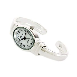 Silver Small Size Oval Face Metal Band Geneva Women's Bangle Cuff Watch