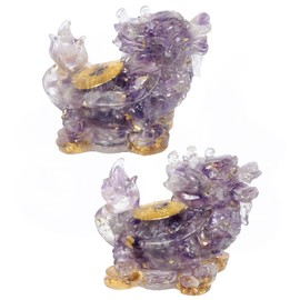 Nupuyai Amethyst Stone Dragon Turtle Crystal Figure, Resin Gold Coin Dragon Turtle Statue Gift for Wealth, Gemstone Healing Stone Feng Shui Decoration for Office, Home, Garden, Pack of 2