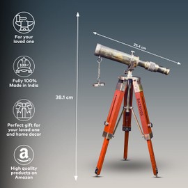 BAZROSS Brass Telescope with Adjustable Wooden Tripod Stand Antique Vintage Nautical Spyglass for Home & Office Decor and Collectibles Ideal Gift (Military : Single Barrel)