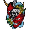 Zegin Sketch Oni Mask with Snake Patch Embroidered Applique Badge