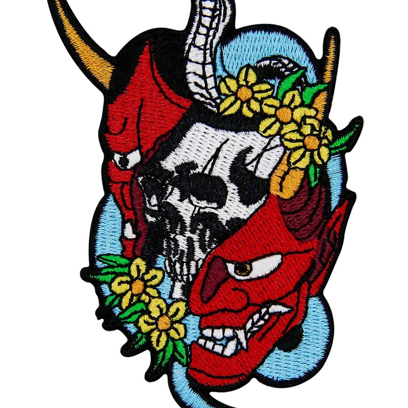 Zegin Sketch Oni Mask with Snake Patch Embroidered Applique Badge