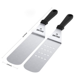 GRILLGOAT Griddle Accessories Kit - 11 Piece Griddle Tool Kit - Stainless Steel Metal Spatula Set, Scraper, Turner, Tongs, Egg Rings and More- Perfect for Blackstone or Hibachi BBQ