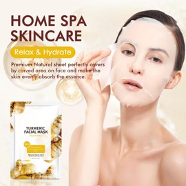 Turmeric Face Sheet Mask Skincare, Hydrating Sheet Masks for Face, Facial Mask for All Skin Types - Hydrates & Moisturizes Skin, Daily Facial Sheet Mask for Women, Pack of 10