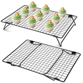 2 Pcs Cooling Racks for Baking 13.38 x 9.57 Inch Stackable Cookie Cooling Racks with Folding Legs Black Wire Rack for Cooking Roasting Drying Grilling