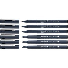 Schneider Pictus Fineliner (Line Width 0.3 mm, Indelible Pigment Liner, Metal-Encased Tip, 85% Recycled Plastic Casing) Pack of 6, Black