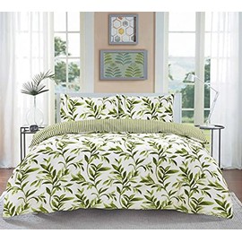ER Direct Floral Duvet Cover Sets- Luxurious Green Double Duvet Set,Reversible Polycotton Double Bedding Set with Matching Pillow Covers(Green, Double)