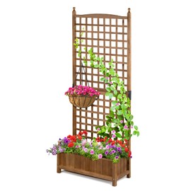 Idzo Raised Garden Bed with Trellis, Durable Oil Coated Planter with Trellis, 71 Inches Height Vertical Gardens Outdoors with Convenient Non Woven Lining for Better Plants Growing