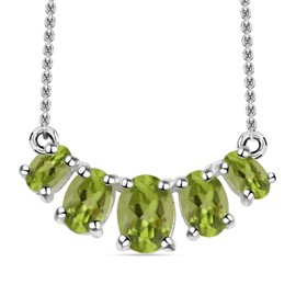 Shop LC Green Peridot Necklace for Women 925 Sterling Silver 5 Stone Birthstone Jewelry 18" Ct 1.9 Christmas Gifts for Women