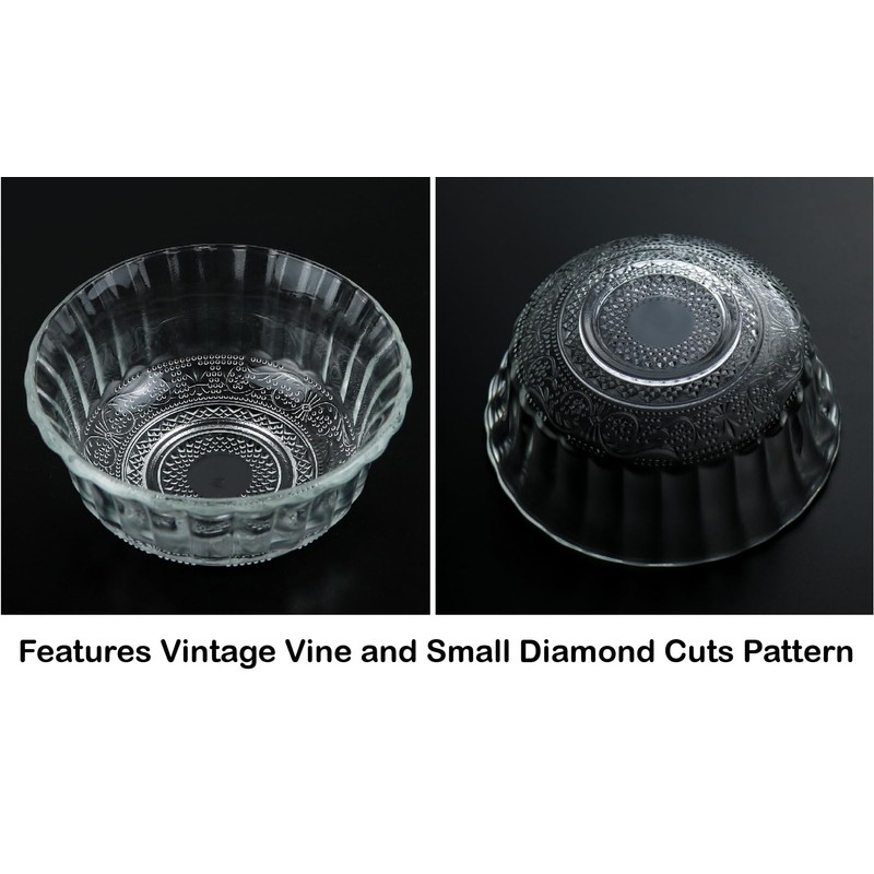 HillSpring Small Glass Bowls for Dessert, Snack, Fruit, or Nuts,
