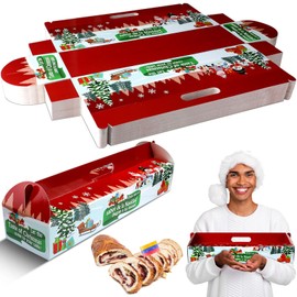 Cholemy 50 Pcs Christmas Ham Bread Box Container 18" x 4.75" x 3" Paperboard Baking Bread Bags Non Window Bakery Baguette Bag for Holiday Packaging Gift Giving with Handle