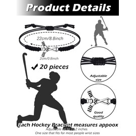 Jadive 20 pulseras de hockey sobre campo, pulsera de hockey sobre campo, pulsera de hockey de cuerda ajustable para niñas, niños, amigos, adolescentes, hockey sobre campo, equipo, jugadores, equipos