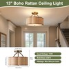 Joyartic 13" Rattan Semi Flush Mount Ceiling Light 3-Light Boho
