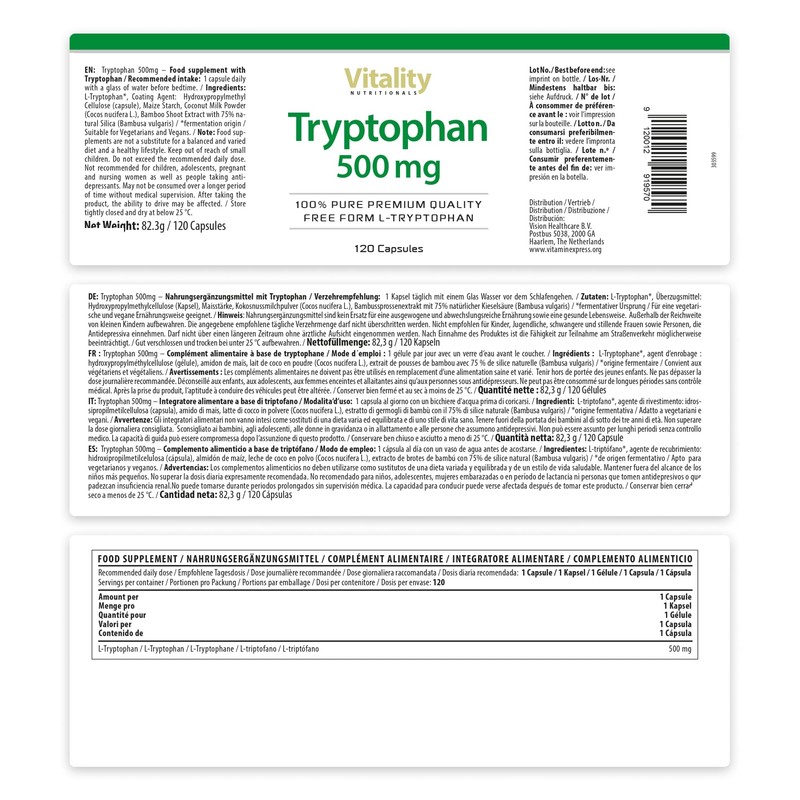 Tryptophan High Dose with 500 mg per Capsule (Pack of