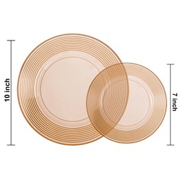 FLOWERCAT 100PCS Clear Brown Plastic Plates - Heavy Duty Plastic Plates Disposable for party &Wedding - Serve for 50Guests party (10inch & 7inch)(Mocha Mousse)