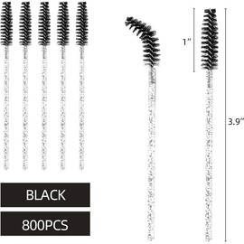 Tbestmax 800 Aplicadores de Rímel Desechables, Cepillos para Extensiones de Pestañas, Cepillos para Pestañas Y Cejas Crystal Black, Kits de Maquillaje con Aplicador de Pestañas.