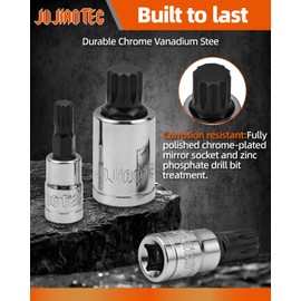 JU JIAN TEC XZN Triple Square Spline Bit Socket Set, 10 Piece, Metric sized, M4 - M18 Set, Premium chrome vanadium Alloy Steel, with Molded Case