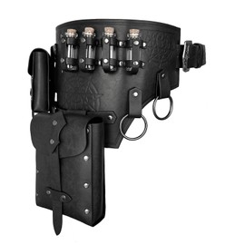 HiiFeuer 4 Pieces Medieval Alchemy Belt Costume, Fantasy Faux Leather Wizard Potion Holder Belt with 4 Cork Bottles and Belt Bag (Black A)