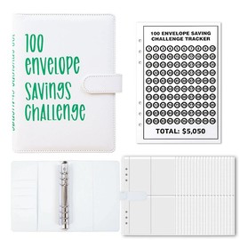 【CLOUDSEA】100 Envelopes Money Saving Challenge Money Saving Binder 100 Envelope Challenge Binder Savings Binder Envelope A5 Savings Challenge Book:_white green