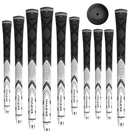 MAZEL Cord Rubber Golf Grips for Men - 10 Pack,All Weather Control Golf Club Grips Standard/Midsize,High Feedback & Traction (Midsize, White Black,10 Grips)